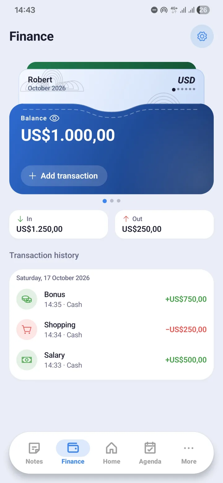 The Finance screen in the Morvyn app