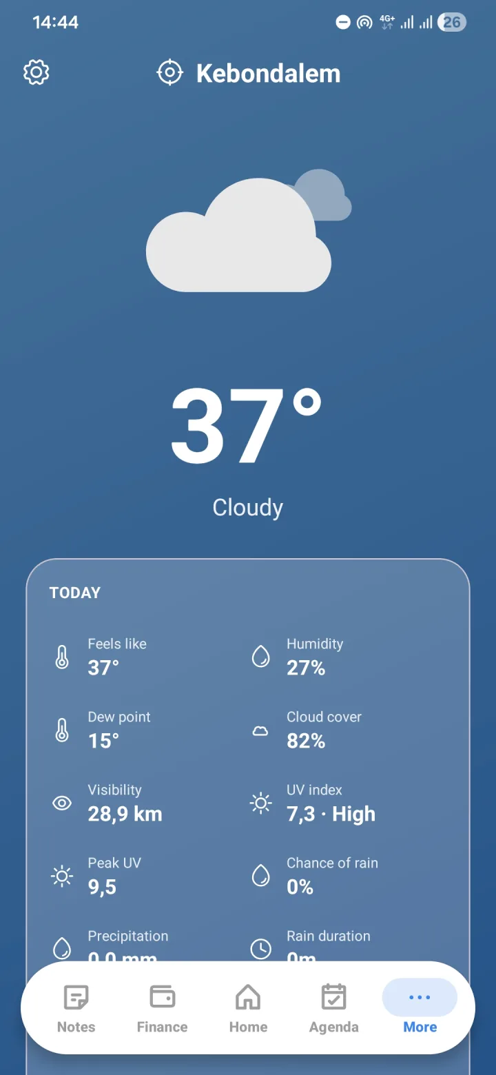 The Weather screen in the Morvyn app